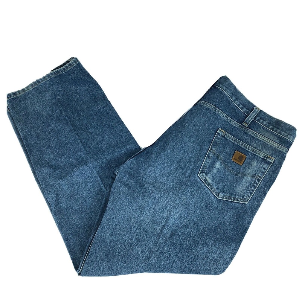Carhartt Men's Size 44x32 Straight Leg Relaxed Fit Pleated Denim Jeans Work